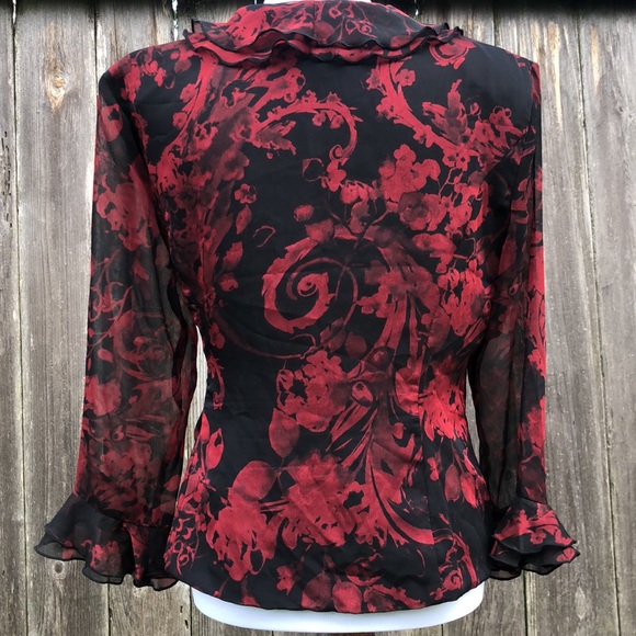 Connected Apparel Wrap Blouse w/ Ruffled collar & front w/ Side Tie & Longsleeve - Picture 2 of 11